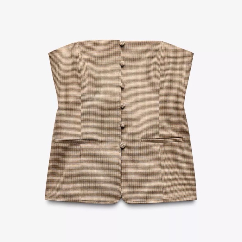 ZARA CHECKERED STRAPLESS TOP